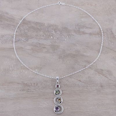 Alternate image for Crescent Motif Multi-Gemstone Pendant Necklace from India Dancing Crescents