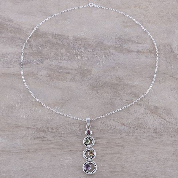 Alternate image for Crescent Motif Multi-Gemstone Pendant Necklace from India Dancing Crescents