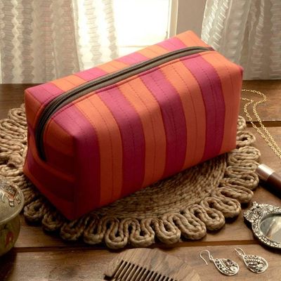 Alternate image for Fuchsia and Red Striped Cotton Toiletry Case with Zipper Sweet Habits