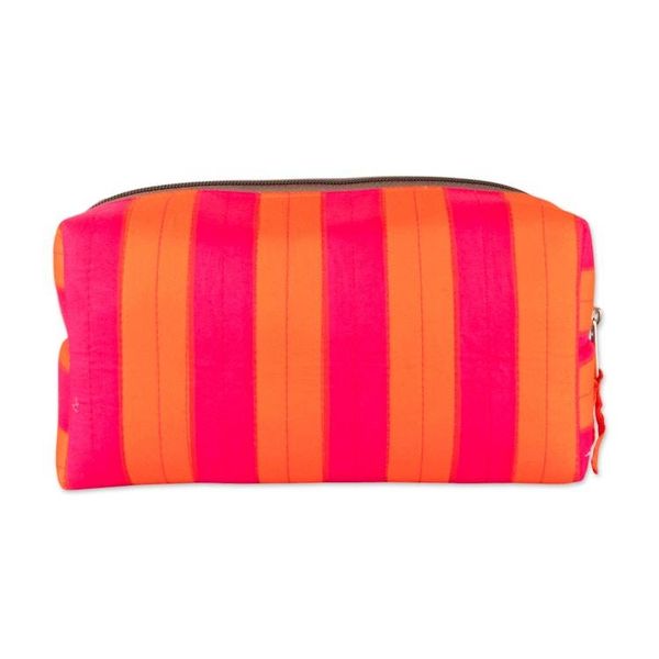 Alternate image for Fuchsia and Red Striped Cotton Toiletry Case with Zipper Sweet Habits