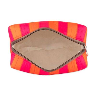 Alternate image for Fuchsia and Red Striped Cotton Toiletry Case with Zipper Sweet Habits