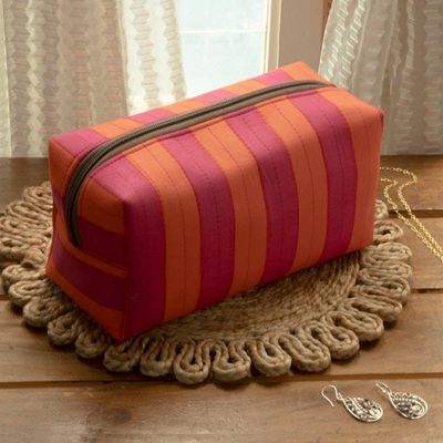 Alternate image for Fuchsia and Red Striped Cotton Toiletry Case with Zipper Sweet Habits