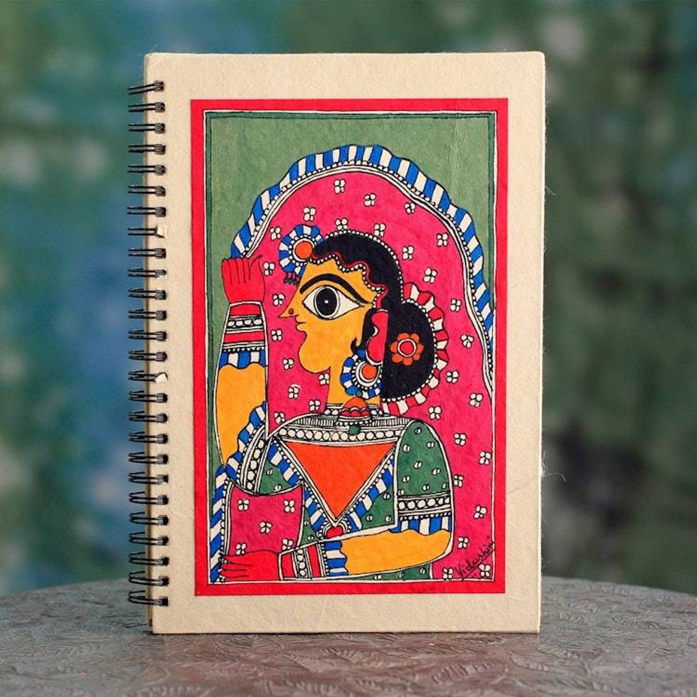 Signed Handpainted Madhubani Style Blank Journal 'New Bride'