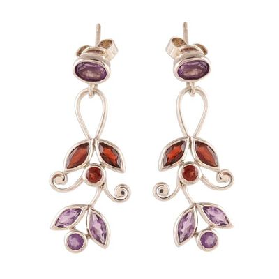 Alternate image for Amethyst and Garnet Dangle Earrings from India Leafy Dazzle