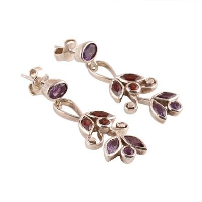Alternate image for Amethyst and Garnet Dangle Earrings from India Leafy Dazzle