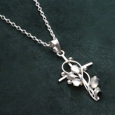 Alternate image for Sterling Silver and Moonstone Cross Pendant Necklace Sacred Trinity