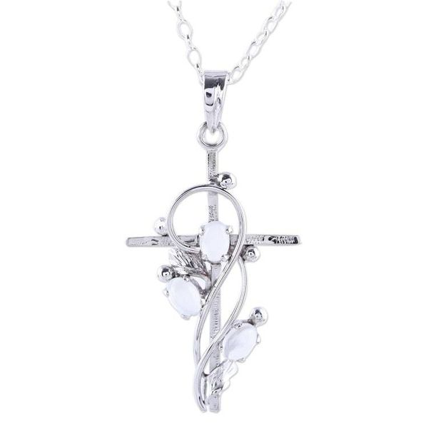Alternate image for Sterling Silver and Moonstone Cross Pendant Necklace Sacred Trinity