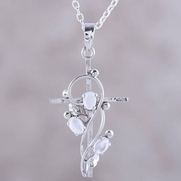 Alternate image for Sterling Silver and Moonstone Cross Pendant Necklace Sacred Trinity