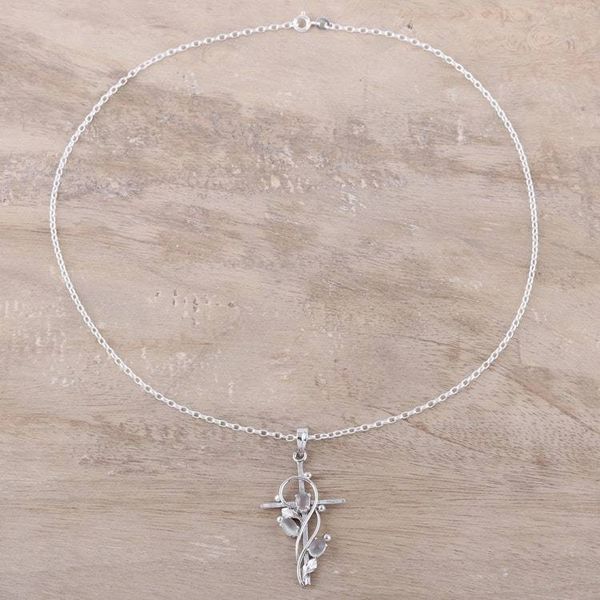 Alternate image for Sterling Silver and Moonstone Cross Pendant Necklace Sacred Trinity
