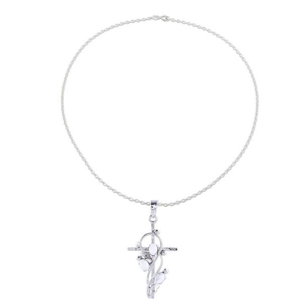 Alternate image for Sterling Silver and Moonstone Cross Pendant Necklace Sacred Trinity