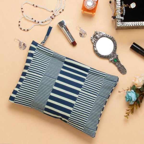 Alternate image for Cotton Toiletry Case and Travel Pouch with Blue Stripes Blue and Lovely Basics