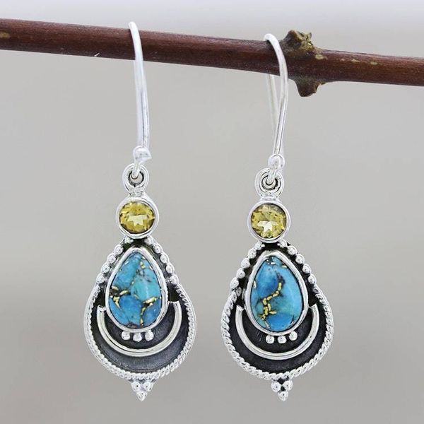 Alternate image for Citrine and Composite Turquoise Earrings from India Aravalli Allure