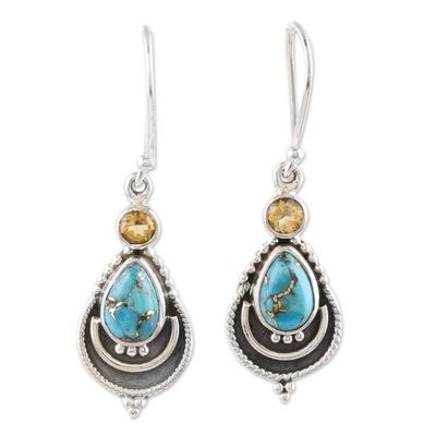 Alternate image for Citrine and Composite Turquoise Earrings from India Aravalli Allure