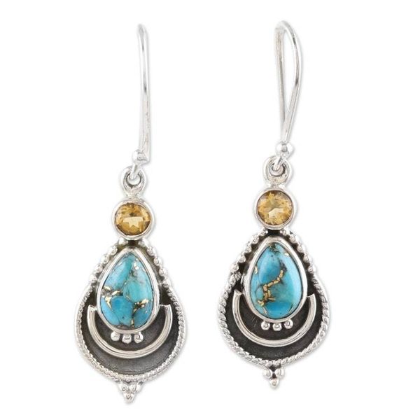 Alternate image for Citrine and Composite Turquoise Earrings from India Aravalli Allure