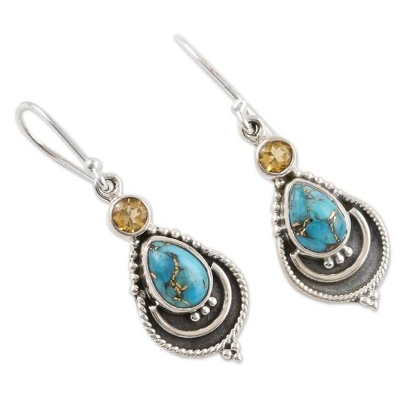 Alternate image for Citrine and Composite Turquoise Earrings from India Aravalli Allure
