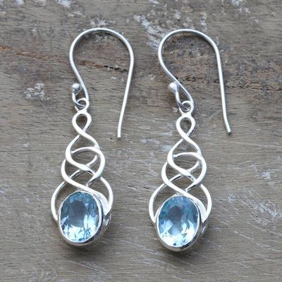 Alternate image for Polished Sterling Silver Dangle Earrings with Blue Topaz Loyal Twists