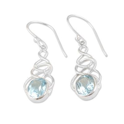 Alternate image for Polished Sterling Silver Dangle Earrings with Blue Topaz Loyal Twists