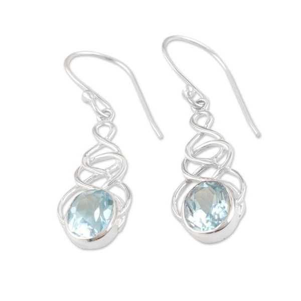Alternate image for Polished Sterling Silver Dangle Earrings with Blue Topaz Loyal Twists