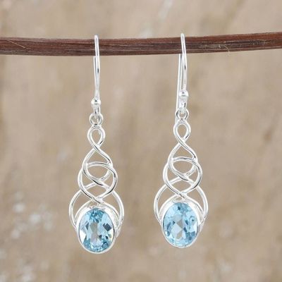 Alternate image for Polished Sterling Silver Dangle Earrings with Blue Topaz Loyal Twists