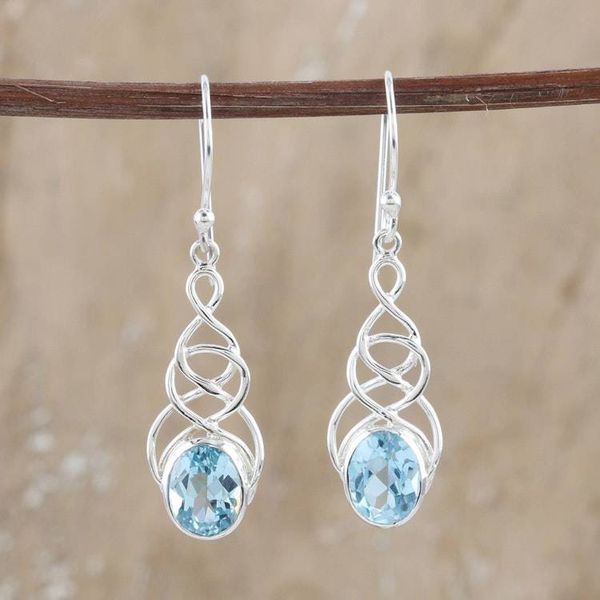 Alternate image for Polished Sterling Silver Dangle Earrings with Blue Topaz Loyal Twists