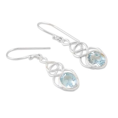 Alternate image for Polished Sterling Silver Dangle Earrings with Blue Topaz Loyal Twists