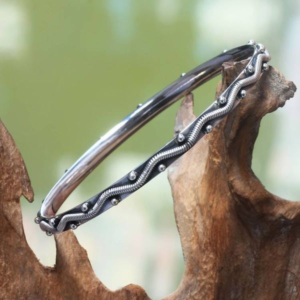 Alternate image for Sterling silver bangle bracelet Ocean Waves
