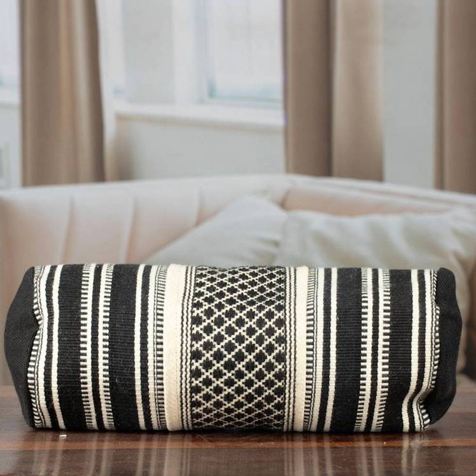 Artisan-Made Black and Ivory Cotton Cosmetic Case from India 'Adventures at Night'