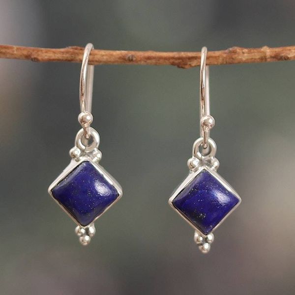 Alternate image for Polished Lapis Lazuli Cabochon Dangle Earrings Magical Jewels