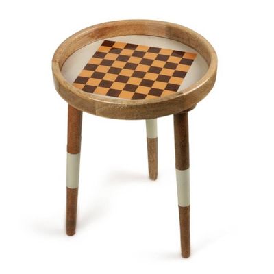 Alternate image for Minimalist Mango Wood Accent Table with Checkered Pattern Checkered Charm