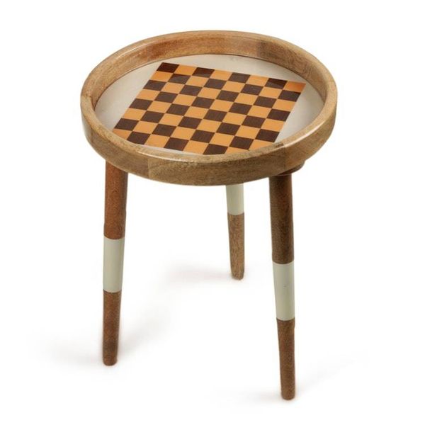 Alternate image for Minimalist Mango Wood Accent Table with Checkered Pattern Checkered Charm