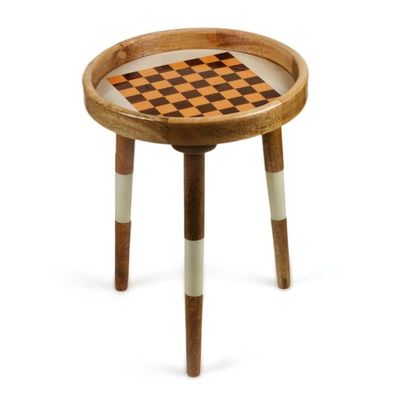Alternate image for Minimalist Mango Wood Accent Table with Checkered Pattern Checkered Charm