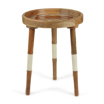 Alternate image for Minimalist Mango Wood Accent Table with Checkered Pattern Checkered Charm