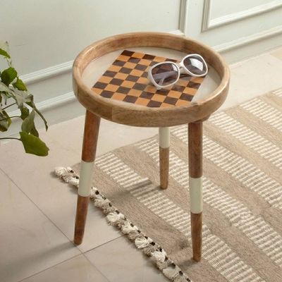Alternate image for Minimalist Mango Wood Accent Table with Checkered Pattern Checkered Charm