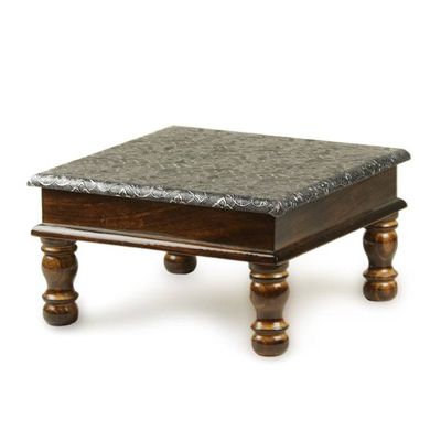 Alternate image for Floral Embossed Brass Wood Chowki Table Stool and Ottoman Palace in Paradise