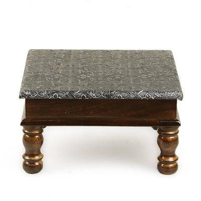 Alternate image for Floral Embossed Brass Wood Chowki Table Stool and Ottoman Palace in Paradise