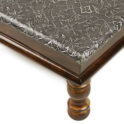 Alternate image for Floral Embossed Brass Wood Chowki Table Stool and Ottoman Palace in Paradise