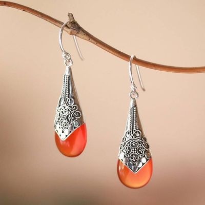 Primary image for Wine-Red Chalcedony and Sterling Silver Dangle Earrings Puncak Jaya in Red