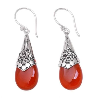 Alternate image for Wine-Red Chalcedony and Sterling Silver Dangle Earrings Puncak Jaya in Red