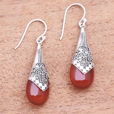 Alternate image for Wine-Red Chalcedony and Sterling Silver Dangle Earrings Puncak Jaya in Red