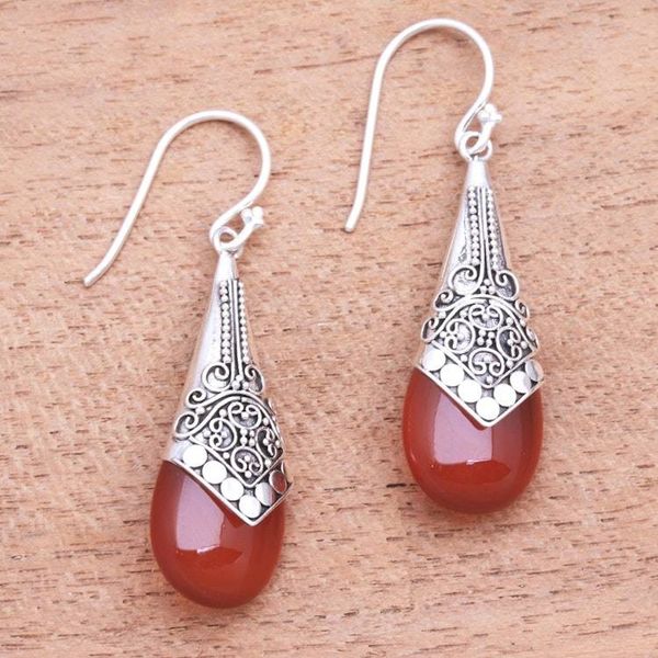 Alternate image for Wine-Red Chalcedony and Sterling Silver Dangle Earrings Puncak Jaya in Red