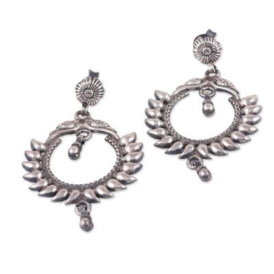 Alternate image for Traditional Sterling Silver Dangle Earrings Crafted in India Gods Hoop