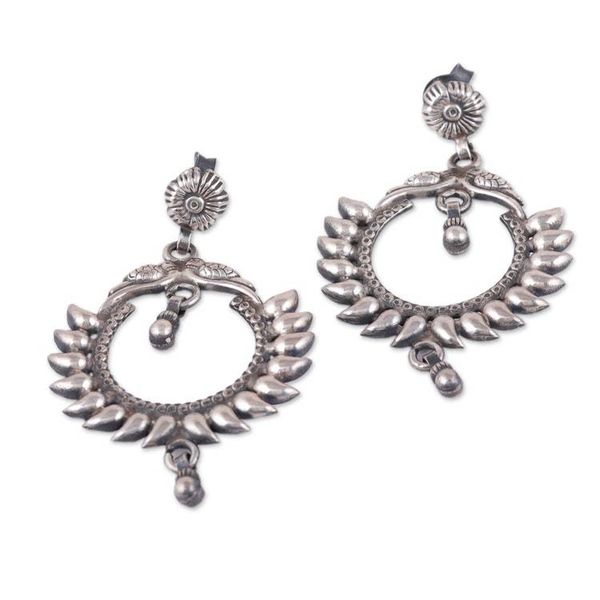 Alternate image for Traditional Sterling Silver Dangle Earrings Crafted in India Gods Hoop