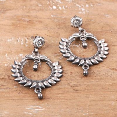 Alternate image for Traditional Sterling Silver Dangle Earrings Crafted in India Gods Hoop