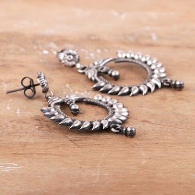Alternate image for Traditional Sterling Silver Dangle Earrings Crafted in India Gods Hoop