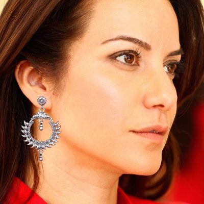 Alternate image for Traditional Sterling Silver Dangle Earrings Crafted in India Gods Hoop
