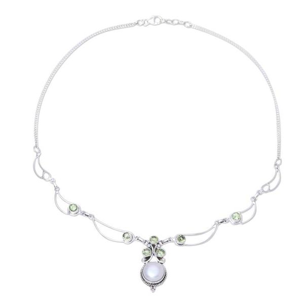 Alternate image for Cultured Pearl and Peridot Pendant Necklace from India Radiant Princess