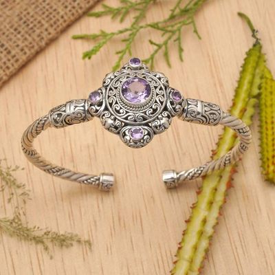 Alternate image for Balinese Amethyst and Sterling Silver Cuff Bracelet Mahameru Purple