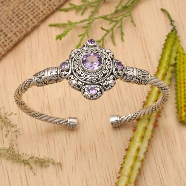 Alternate image for Balinese Amethyst and Sterling Silver Cuff Bracelet Mahameru Purple