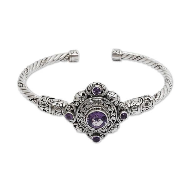 Alternate image for Balinese Amethyst and Sterling Silver Cuff Bracelet Mahameru Purple