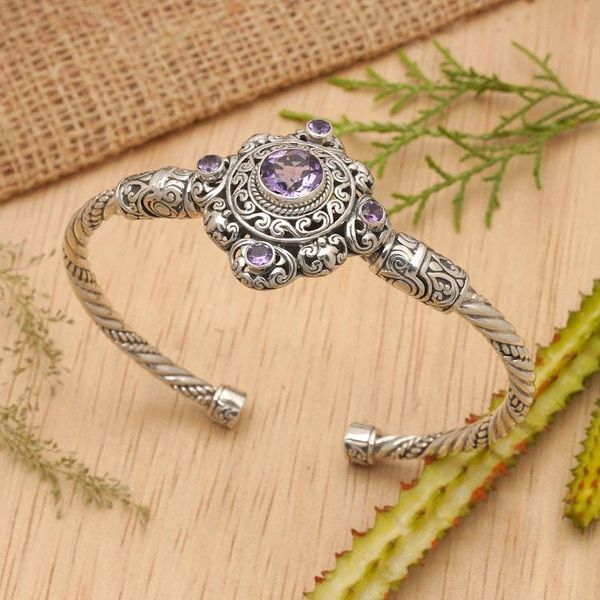Alternate image for Balinese Amethyst and Sterling Silver Cuff Bracelet Mahameru Purple